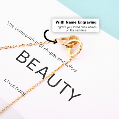 Eternal Rose Box - Engraved Double Heart Necklace