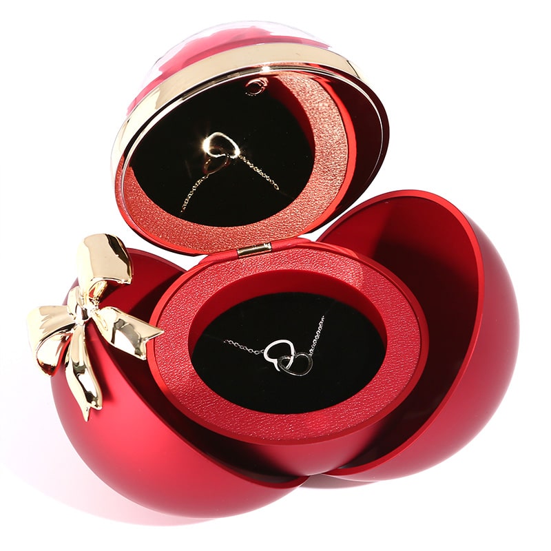 Eternal Rose Box - Engraved Double Heart Necklace