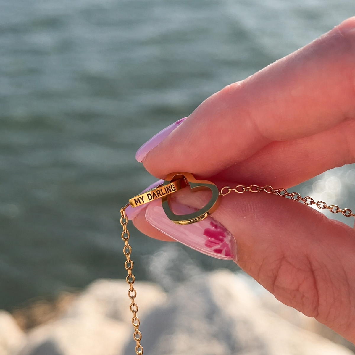 Eternal Rose Box - Engraved Double Heart Necklace
