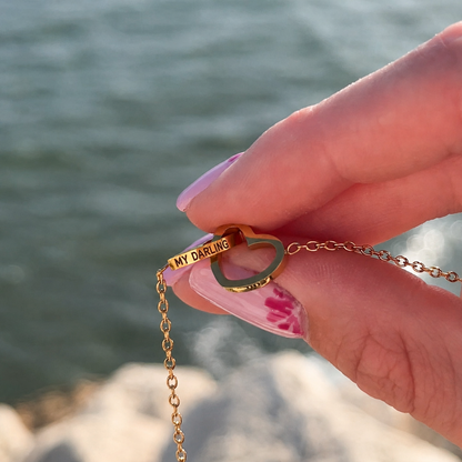 Eternal Rose Box - Engraved Double Heart Necklace