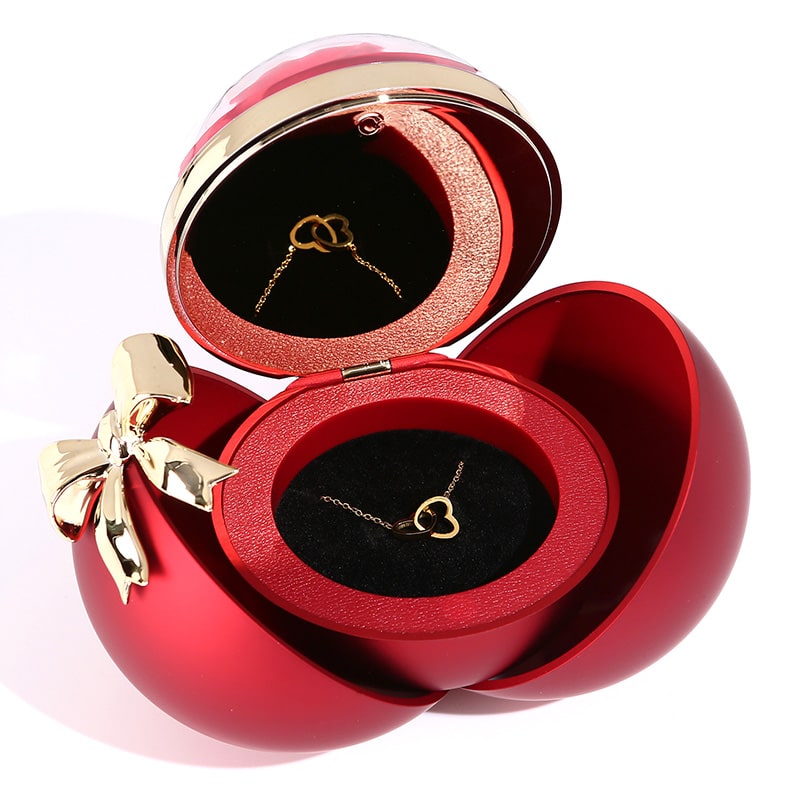 Eternal Rose Box - Engraved Double Heart Necklace