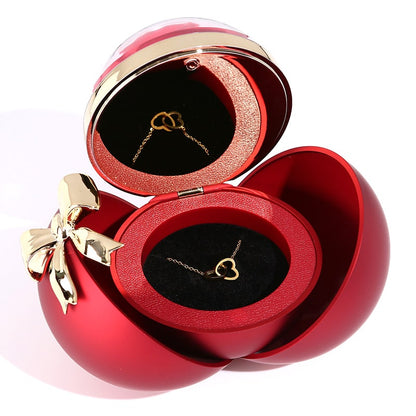 Eternal Rose Box - Engraved Double Heart Necklace