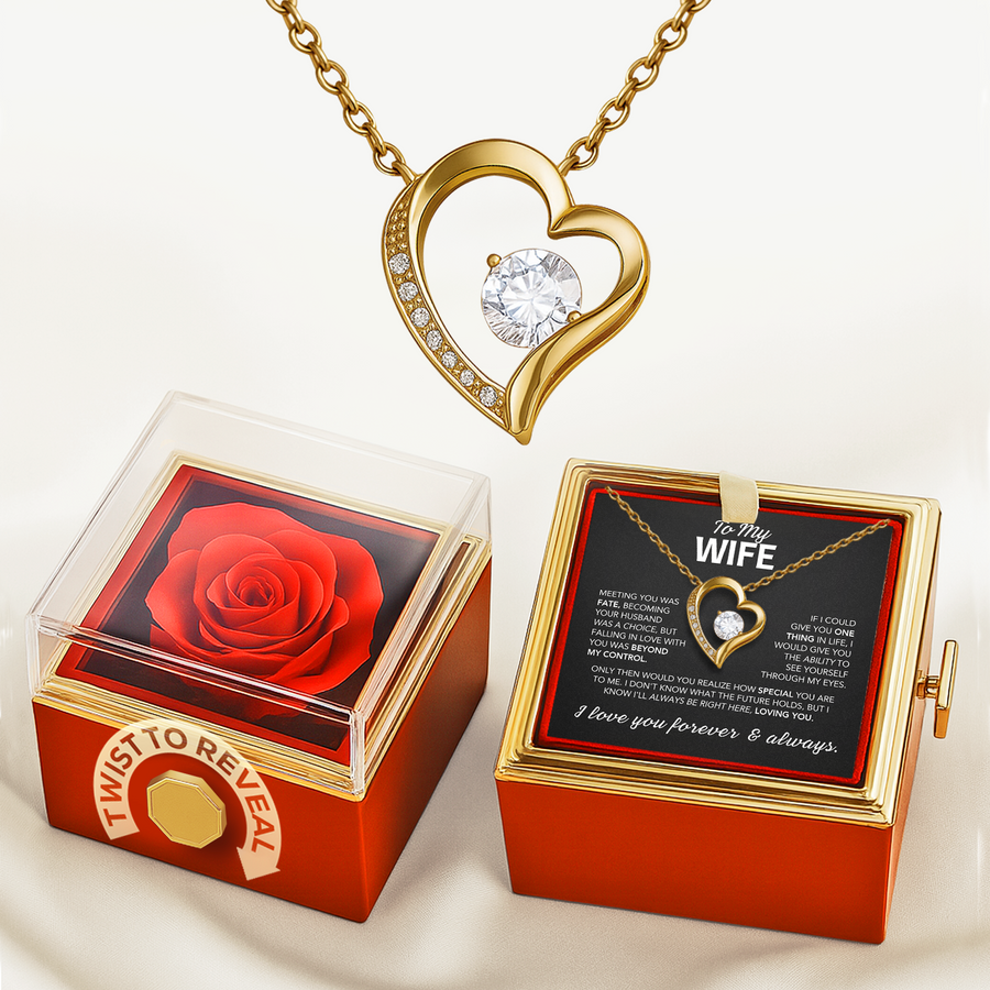 Forever & Always Eternal Rose and Heart Necklace