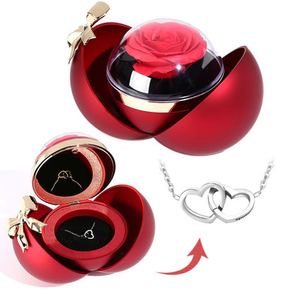 Eternal Rose Box - Engraved Double Heart Necklace