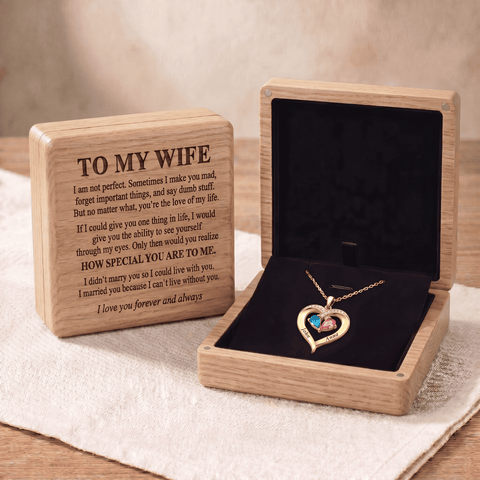 To My Wife – Birthstone Heart Necklace with Customized Box